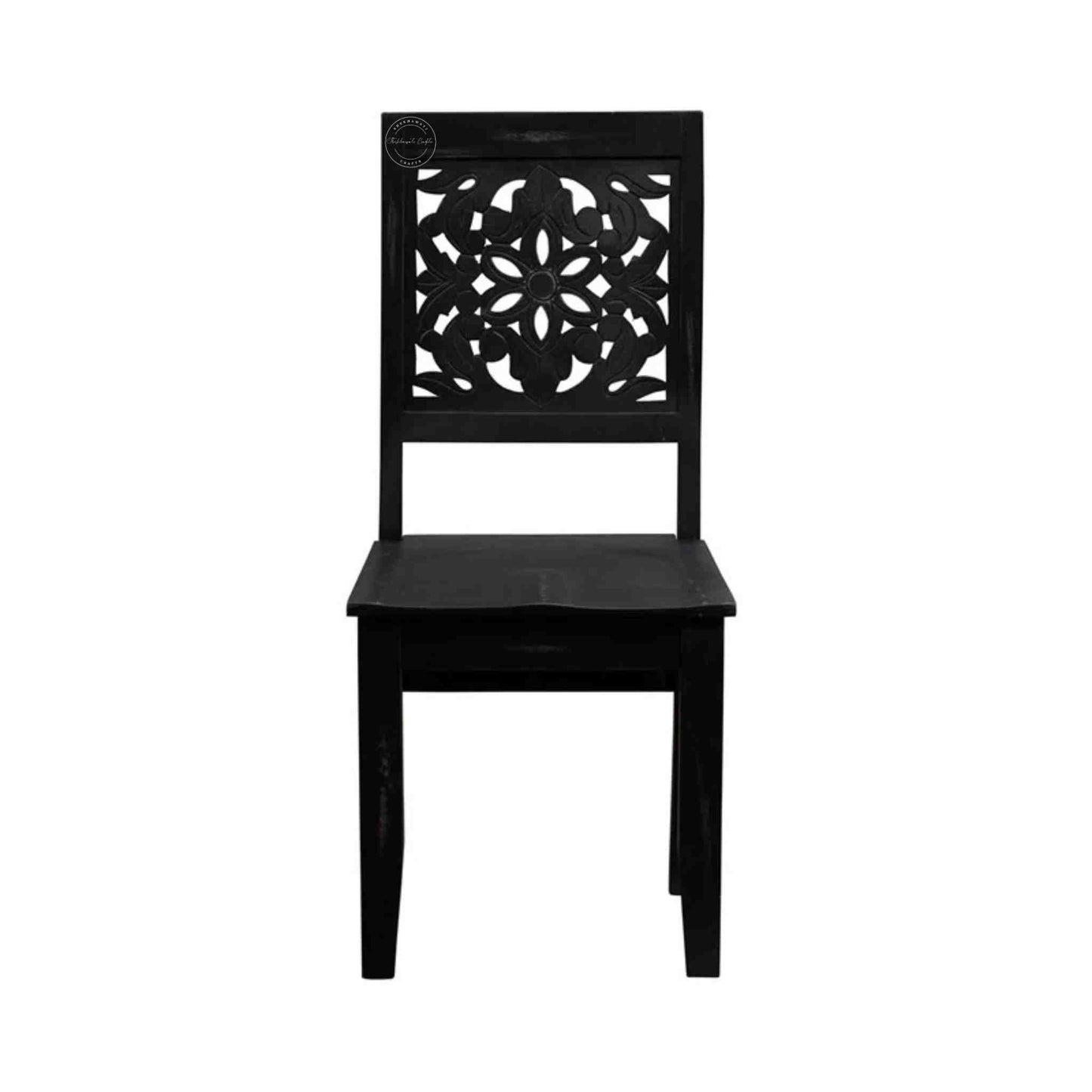 handcrafted Agasta Sheesham Wood Chair with vintage design and matte black finish