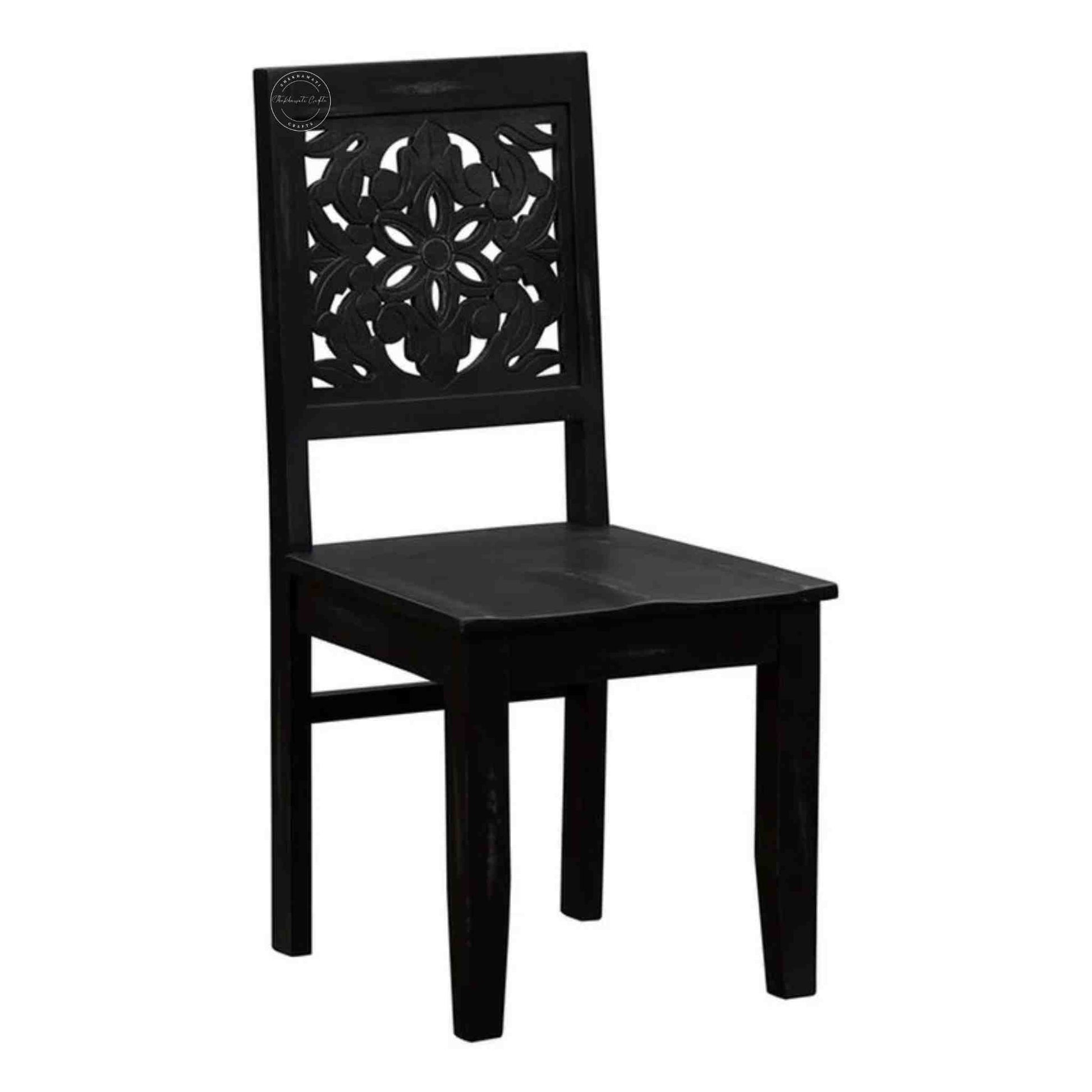 handcrafted Agasta Sheesham Wood Chair with vintage design and matte black finish