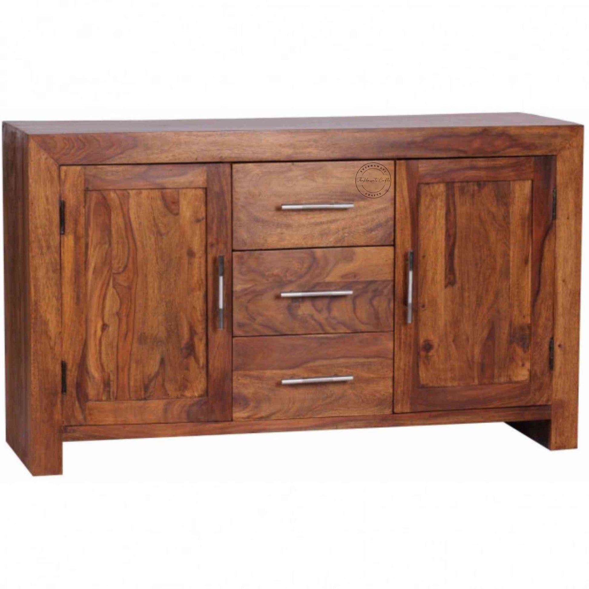 Handcrafted Ajanta sheesham wood Sideboard with 3 drawers and 2 doors.