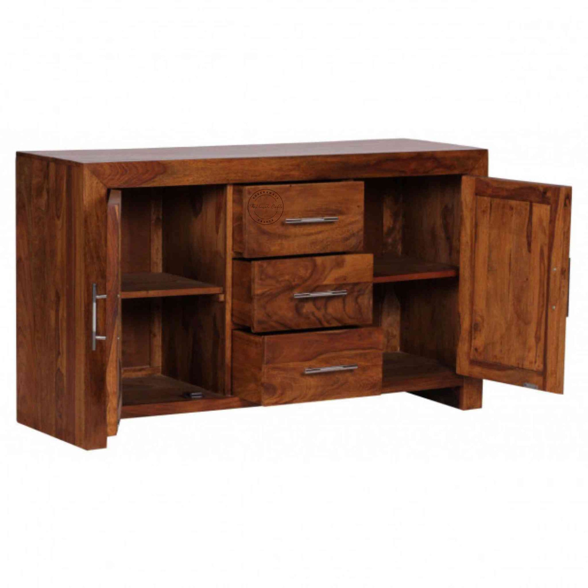 Handcrafted Ajanta sheesham wood Sideboard with 3 drawers and 2 doors.