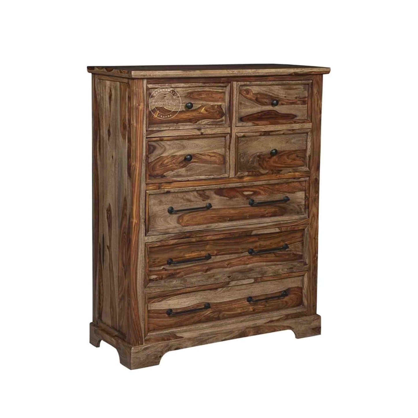 handcrafted solid wood chest of drawer with 7 drawer and natural finish.