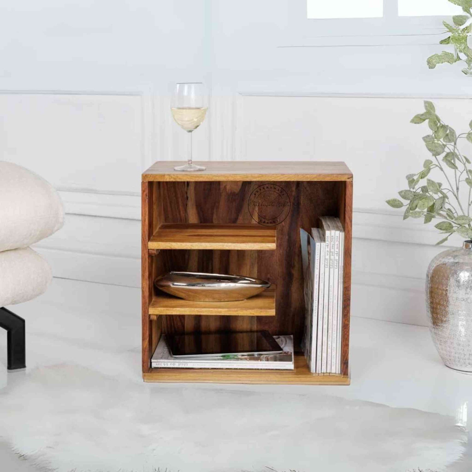 Aurora End Table, which is made from sheesham wood, is an excellent choice for interior design and home decor. suitable for living room and office furniture