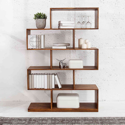 Crony Zig Zag Book Shelve, which is made from sheesham wood, is an excellent choice for interior design and home decor. suitable for study room and office furniture