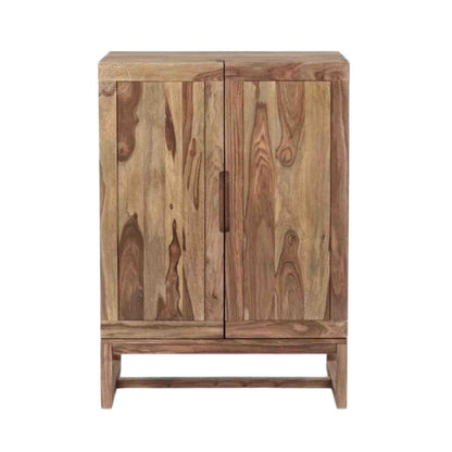 Harness Bar Cabinet is handcrafted with solid sheesham wood, two doors and bottles and glass section for storage