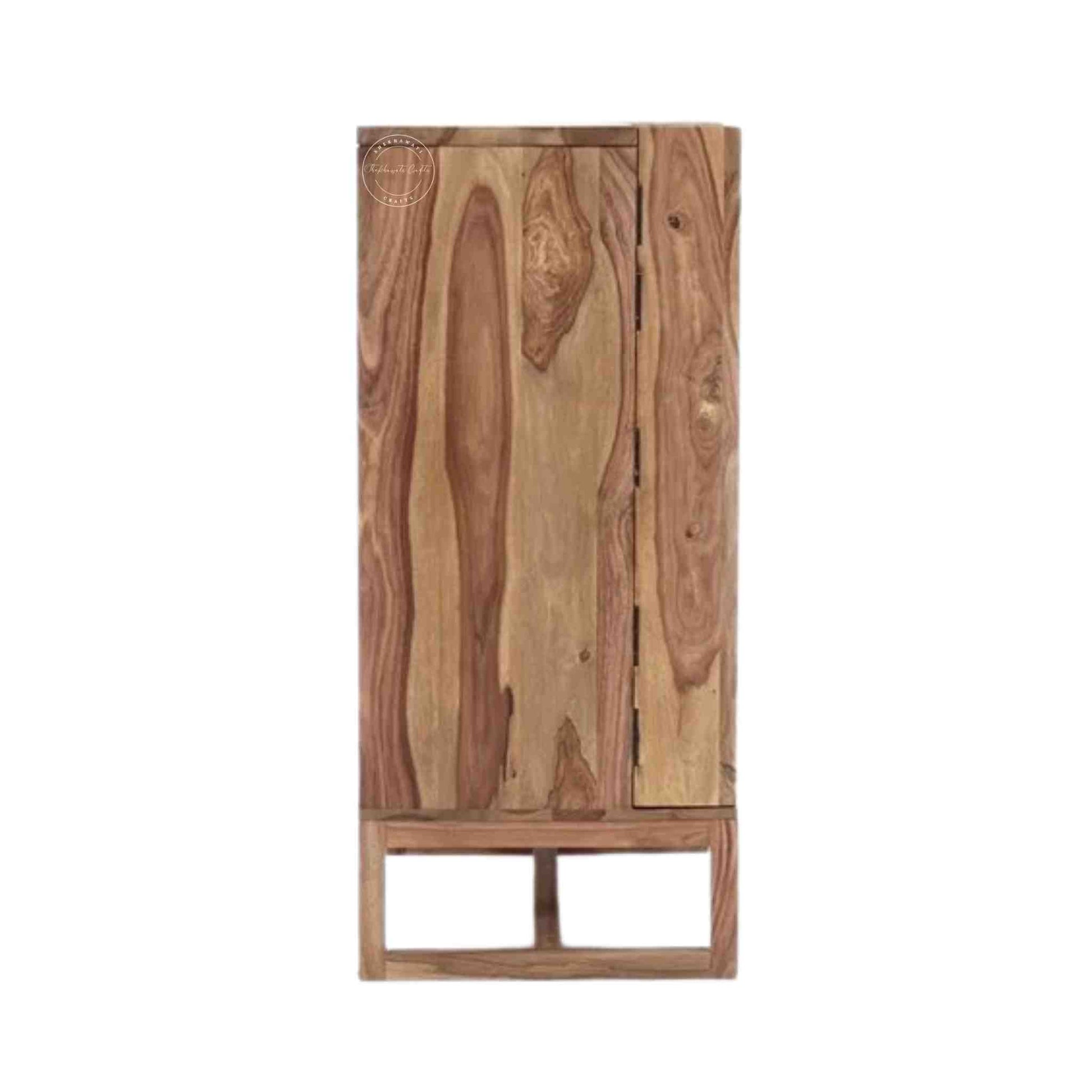 Harness Bar Cabinet is handcrafted with solid sheesham wood, two doors and bottles and glass section for storage