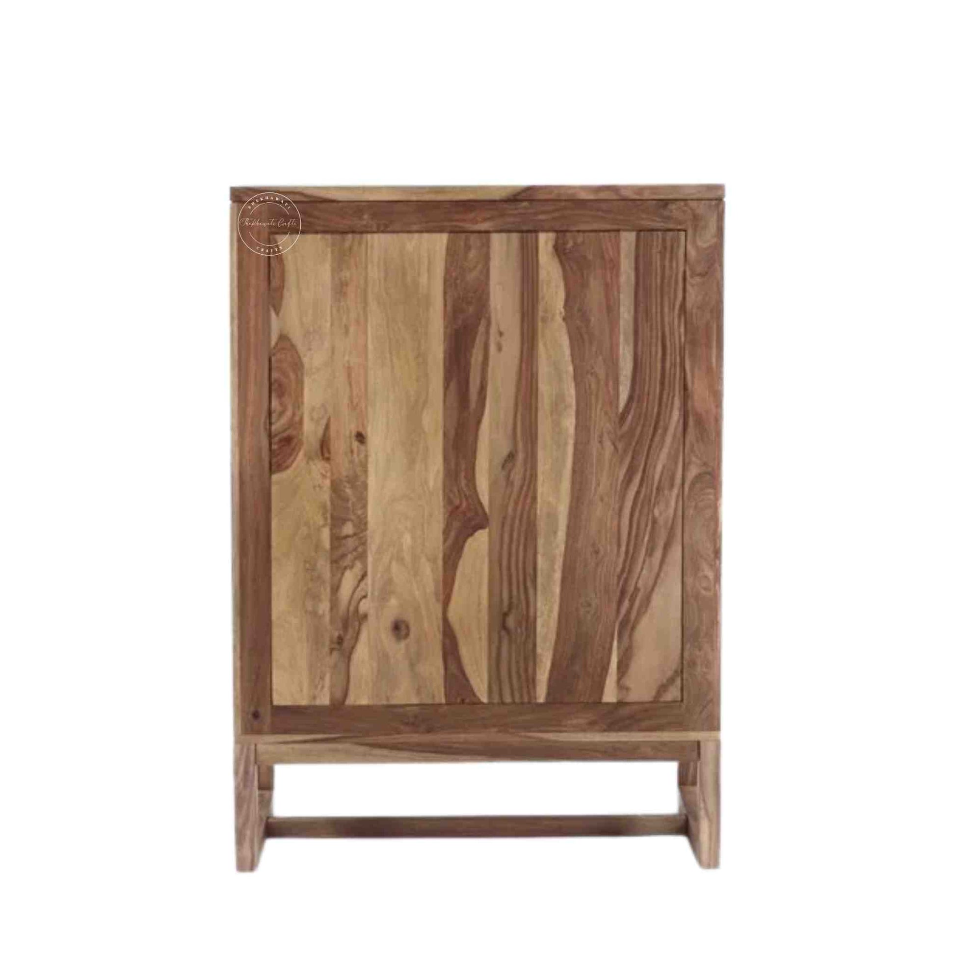 Harness Bar Cabinet is handcrafted with solid sheesham wood, two doors and bottles and glass section for storage