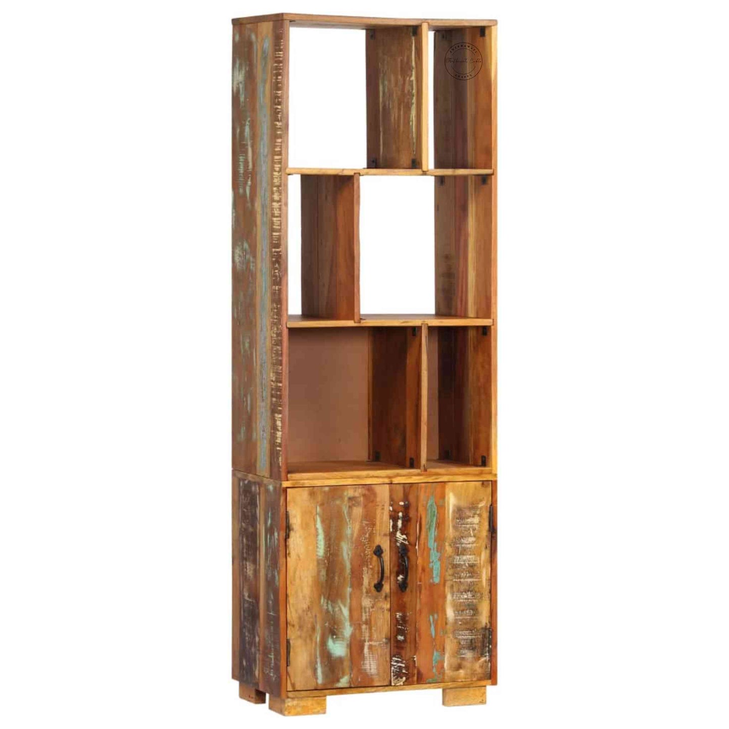 Johan Book Shelf is handcrafted from mango wood, a rustic natural finish, an antique design and 2 doors.