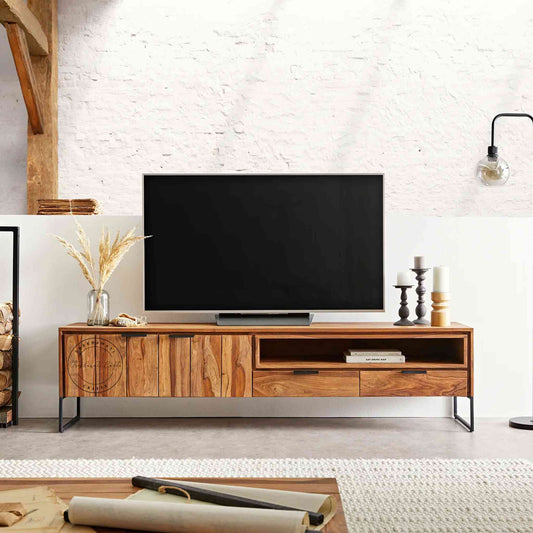 Monroe TV Cabinet, made from sheesham wood, is an excellent choice for interior design and home decor. suitable for living room furniture