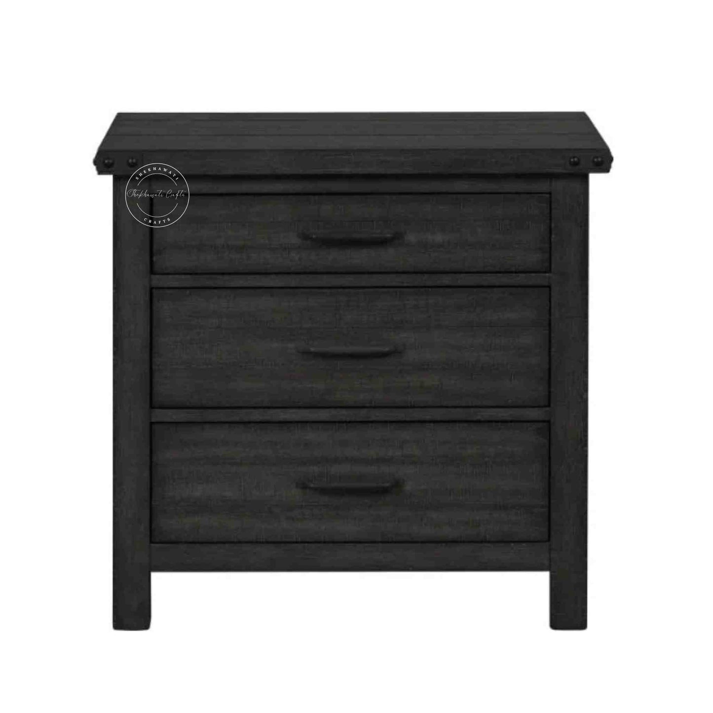 Ridhan Chest of Drawer is Handcrafted with mango wood with a matte black finish, a wooden cabinet with 3 drawers.