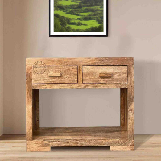 handcrafted teddy console table made with mango wood and natural finish.